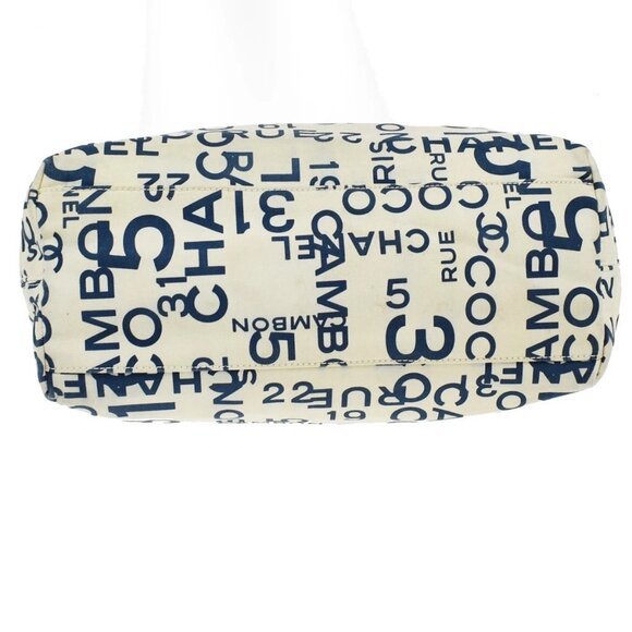 CHANEL Logo By Sea Shoulder Tote Bag Canvas Leather White Blue Italy 85KB313 - Picture 5 of 16